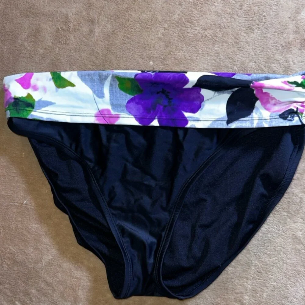 Jaclyn Smith‎ Women 14 Black Floral Trim Bikini Swimwear Beach Pool Bottom